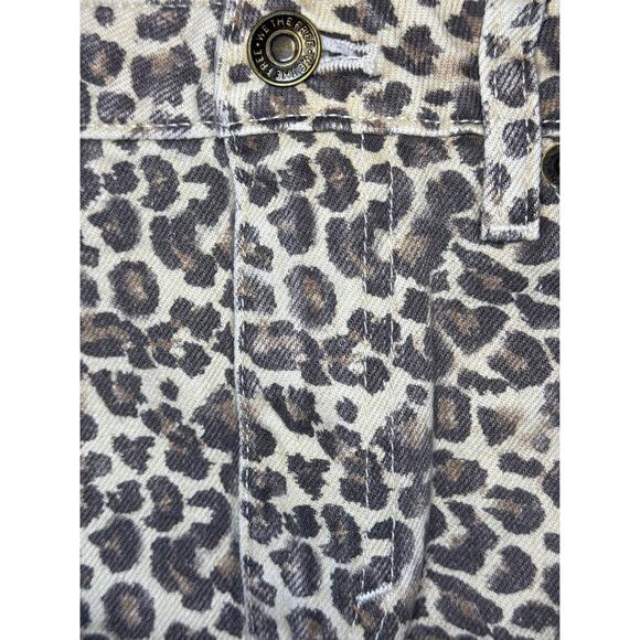 Free People We The Free Bailey Leopard Print Frayed Hem Denim Mini Skirt Sz 26 - Picture 7 of 11